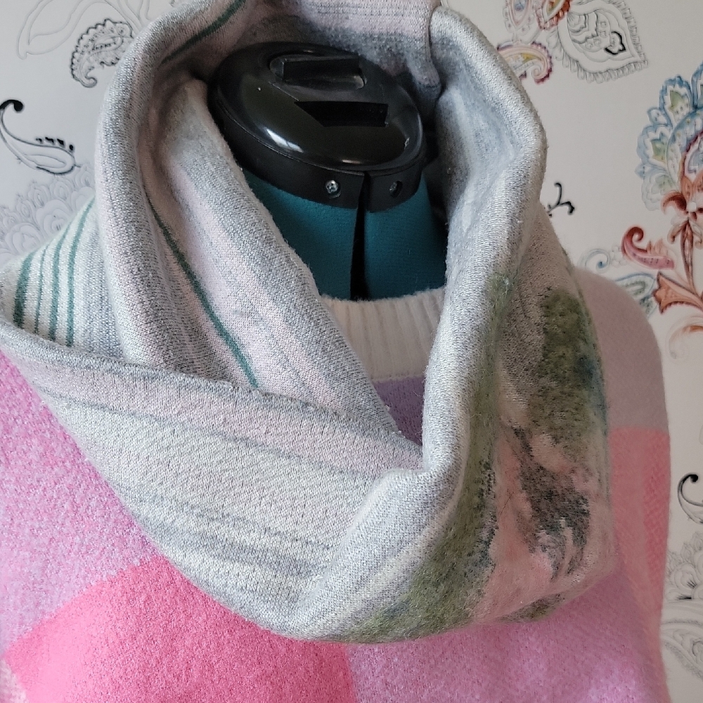 Pink and Green Anthropologie Cowl Neck Scarf